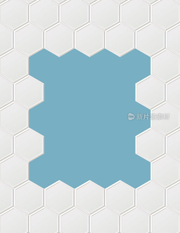 抽象几何背景与六边形在一个蓝色的基础
