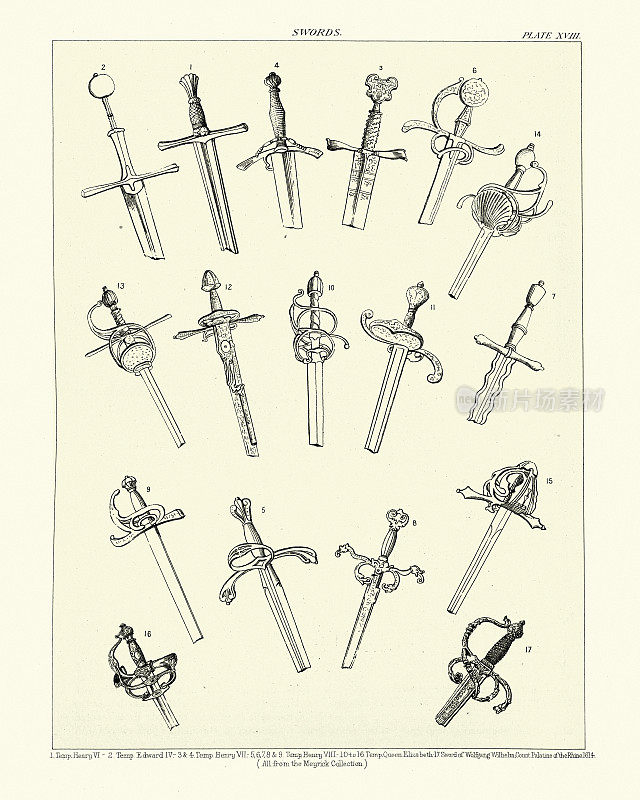 剑柄设计、护柄、握把和剑柄的例子