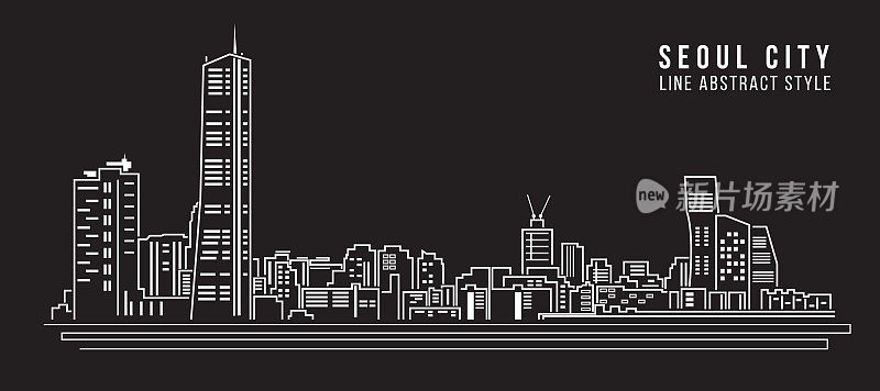 城市景观建筑线条艺术矢量插图设计-珀斯市