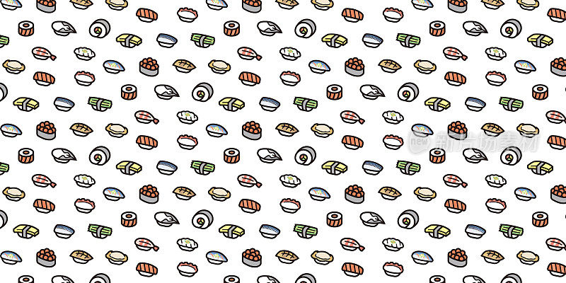 寿司图标图案背景网站或包装纸(彩色图标版本)