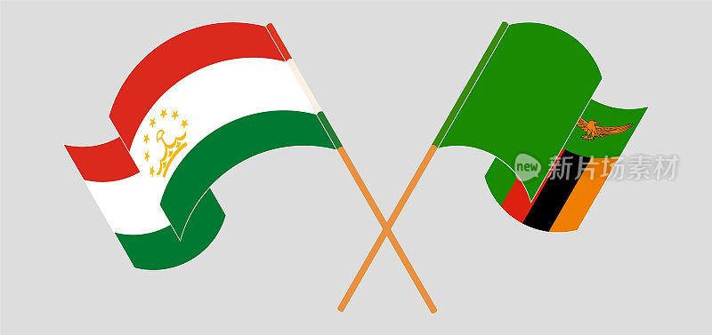 塔吉克斯坦和赞比亚的旗帜飘扬