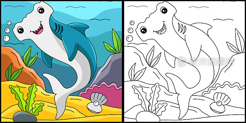 锤头鲨着色页插图