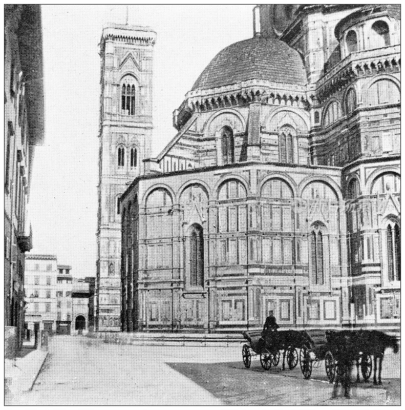 佛罗伦萨和托斯卡纳的古董旅行照片:圣母百花大教堂，佛罗伦萨大教堂