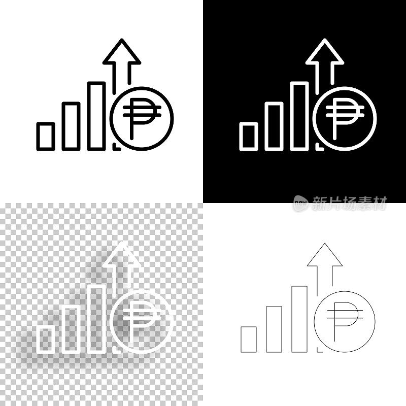 比索加息。图标设计。空白，白色和黑色背景-线图标