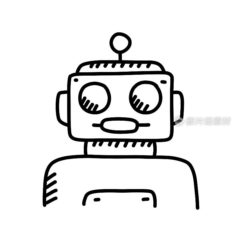 机器人手绘制图标,涂鸦风格矢量插图