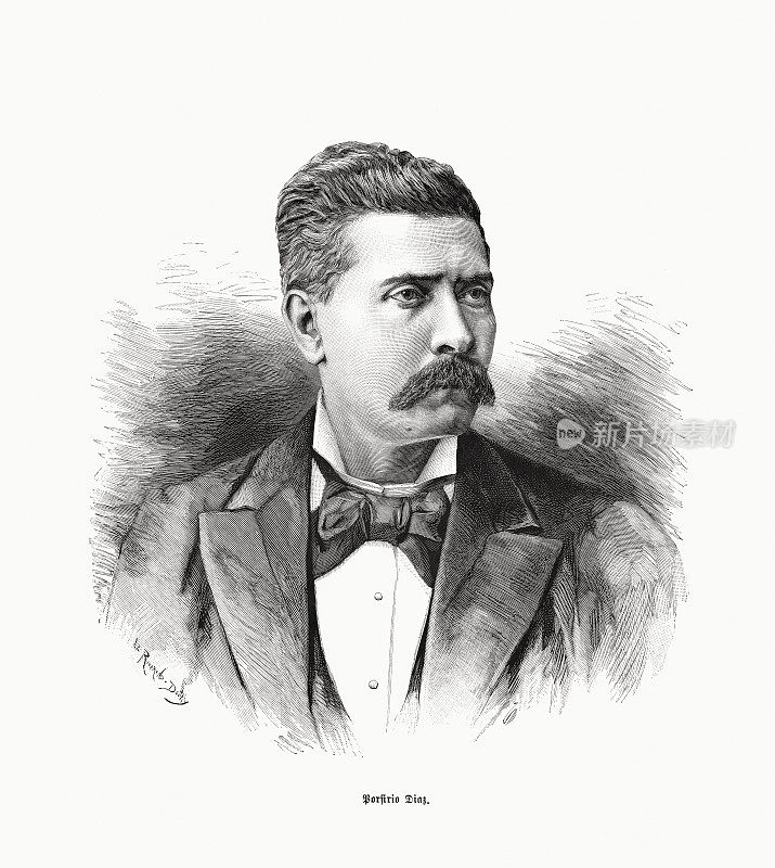 波菲里奥Díaz(1830-1915)，墨西哥将军和政治家，木刻，出版于1885年