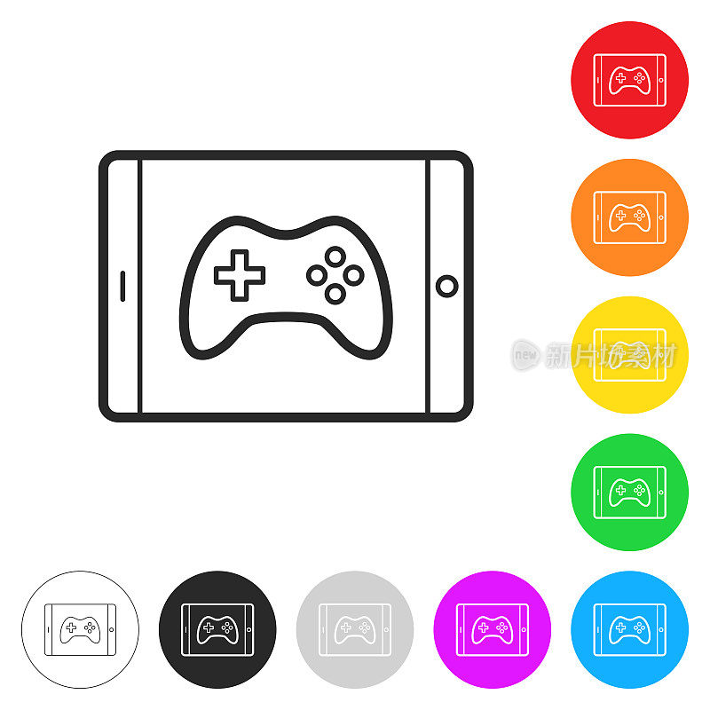 平板电脑视频游戏。彩色按钮上的图标