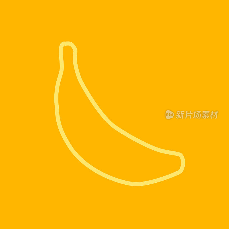卡通香蕉孤立在黄色背景，轮廓图形。