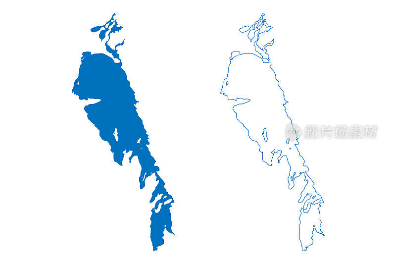 温尼伯湖(加拿大，北美)地图矢量插图，潦草草图地图