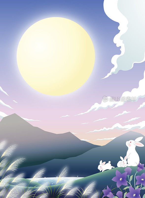 满月下的小白兔一家