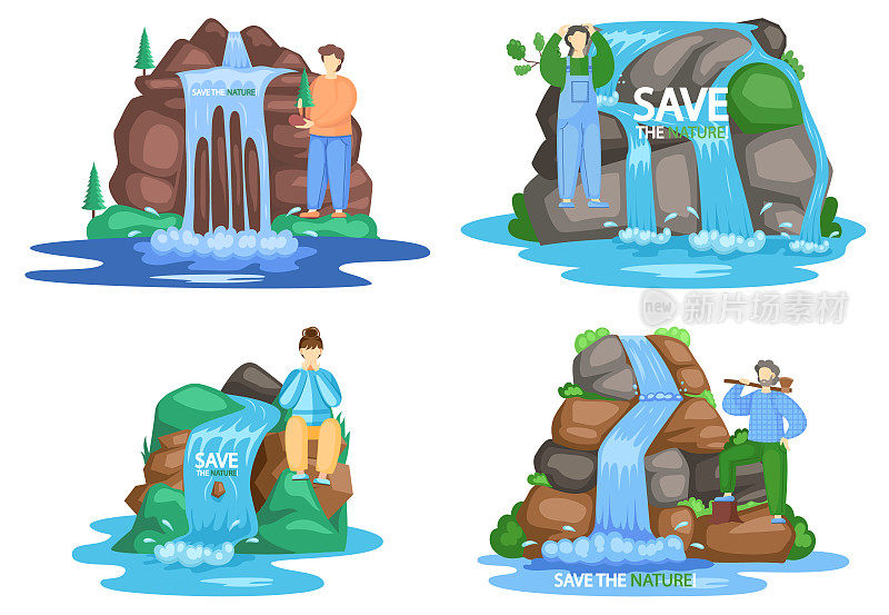 拯救瀑布生态理念，岩石与落水，热带河流与美丽瀑布
