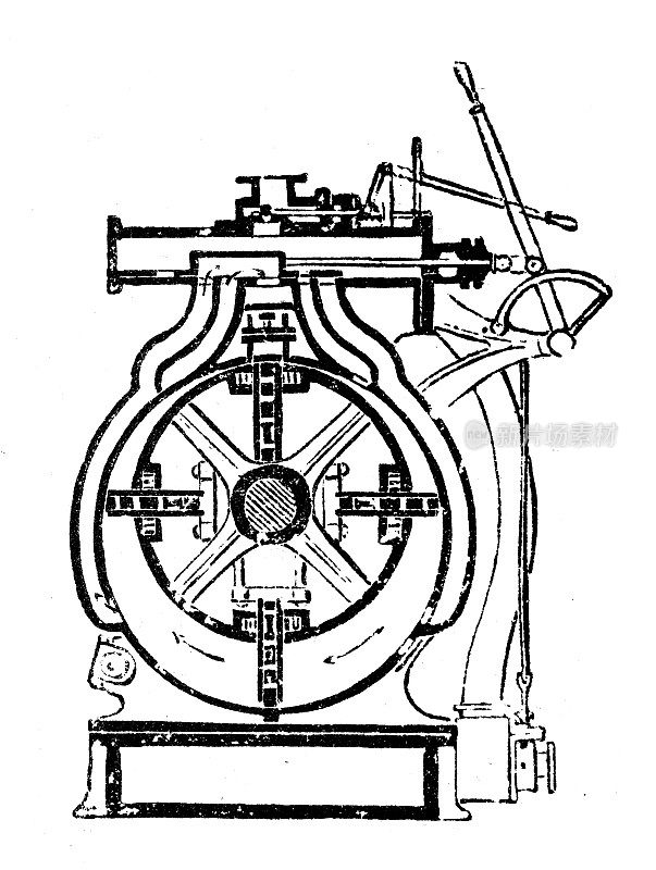 古董插图，应用力学:蒸汽动力旋转机器，Borrie