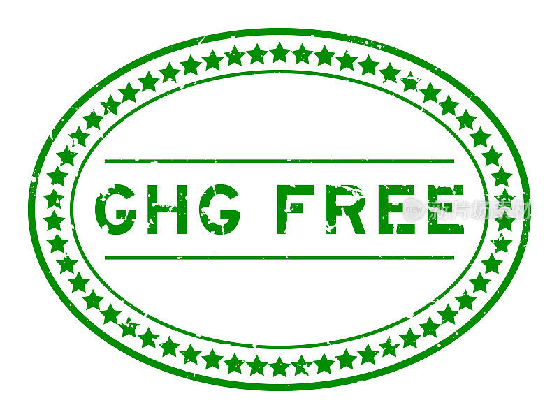 垃圾绿色GHG(温室气体的缩写)免费字椭圆形橡胶印章白色背景邮票