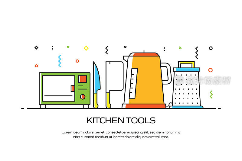厨房工具相关的线风格横幅设计的网页，标题，小册子，年度报告和书籍封面