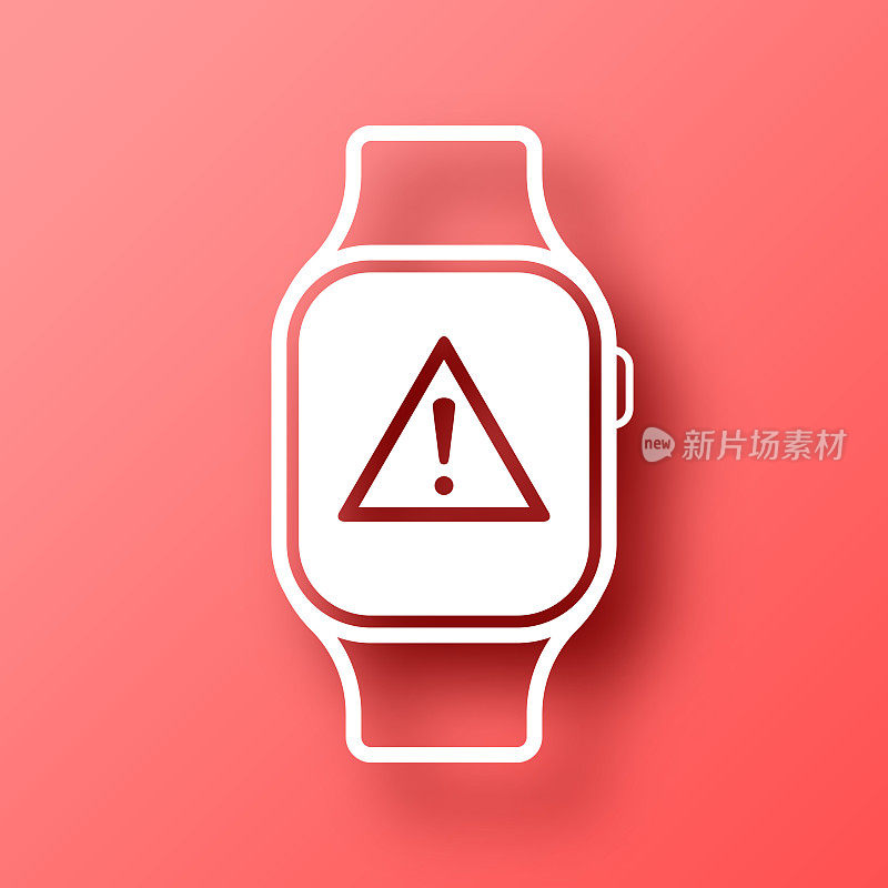 带有危险警告的智能手表。图标在红色背景与阴影