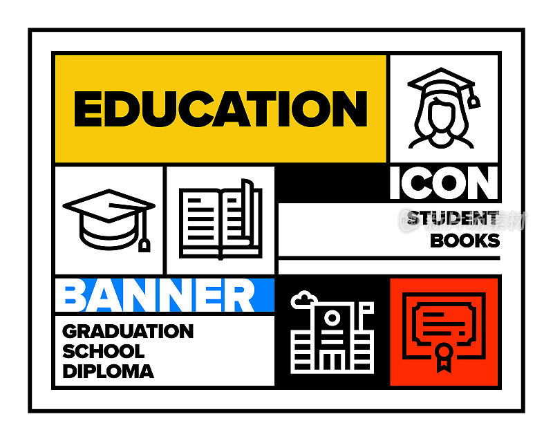 教育线图标集和横幅设计