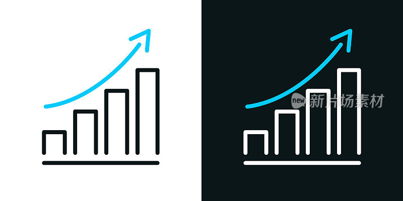 日益增长的图表。黑色或白色背景上的双色线图标-可编辑的笔画