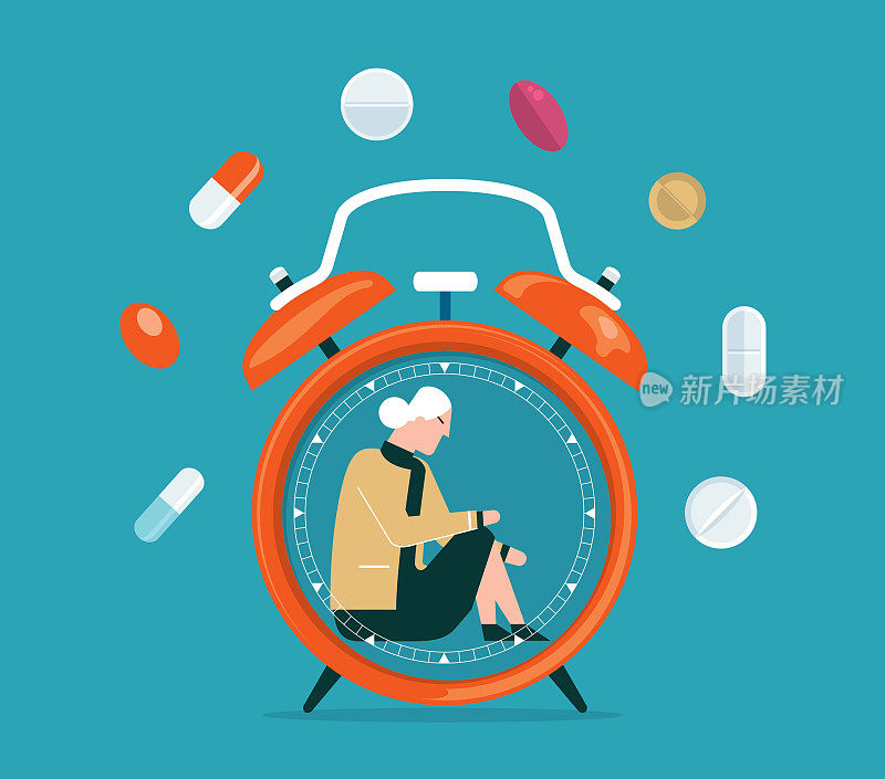 闹钟和药片,老女人