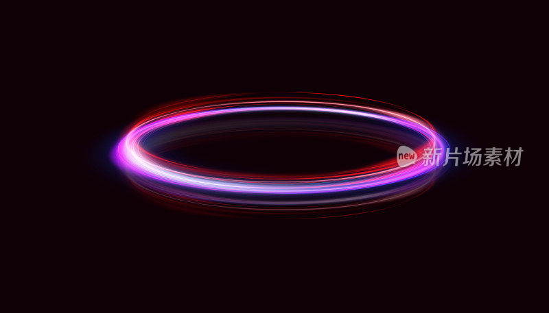 抽象的霓虹蓝紫环。以快速的螺旋运动旋转的明亮的光柱。淡金色的漩涡。曲线金线光效果。向量
