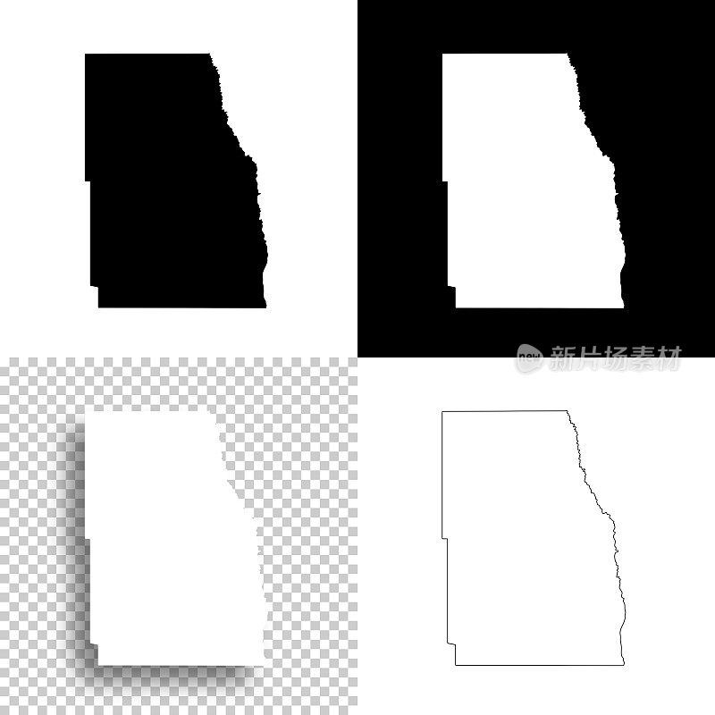 北达科他州里奇兰县。设计地图。空白，白色和黑色背景