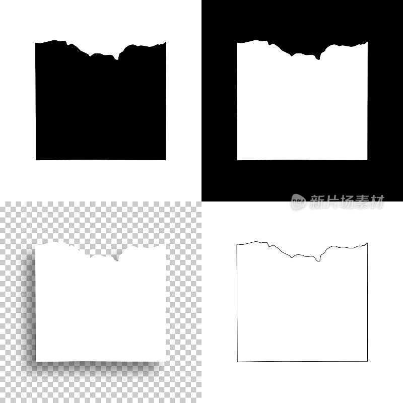 威斯康星州爱荷华县。设计地图。空白，白色和黑色背景