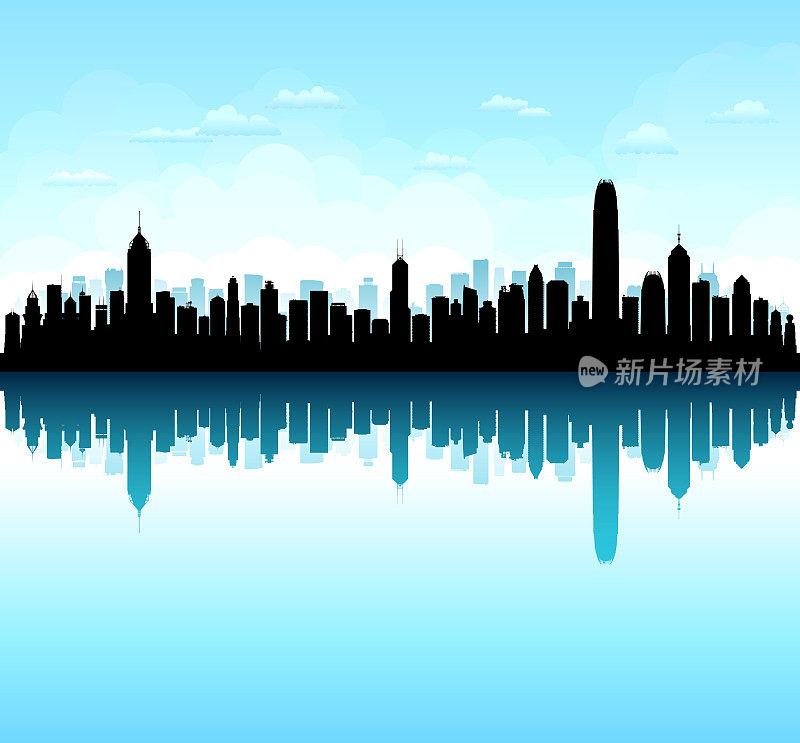 香港天际线剪影(所有建筑物都是独立的，完整的，非常详细)