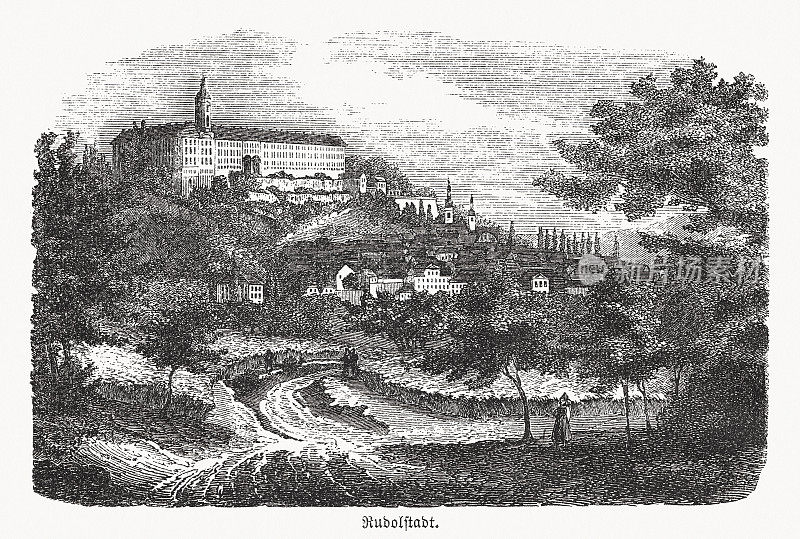 德国图林根州鲁道夫斯塔特的海德堡宫，木版画，1869年出版