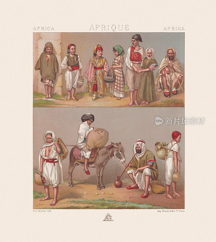 北非传统服饰(阿尔及利亚和突尼斯)，彩色印刷版，1888年出版