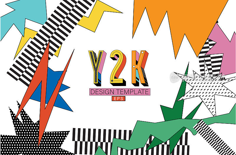 复古的90年代Y2K设计模板背景与抽象的形状和图案