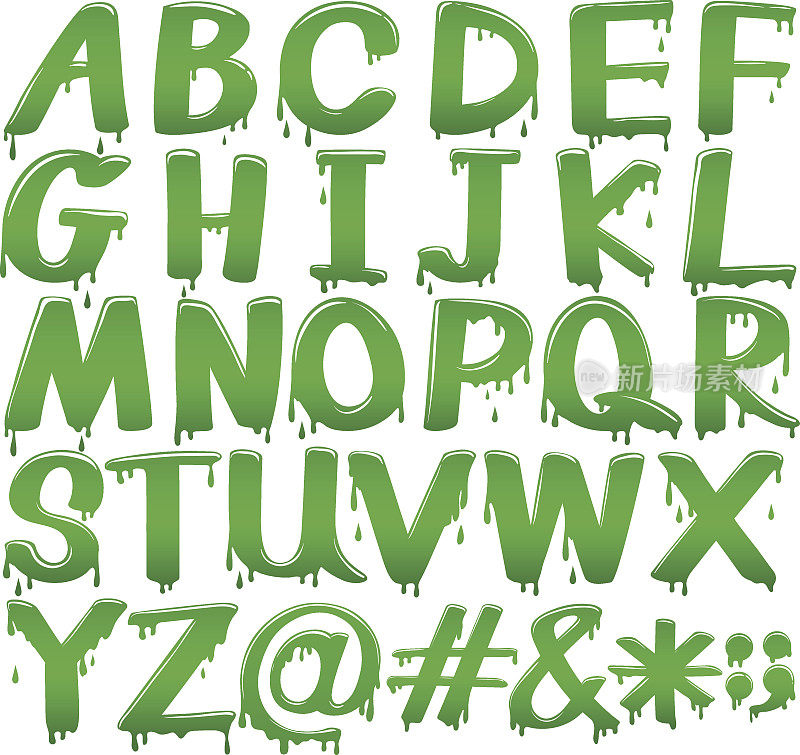 在一个融化的绿色模板字母表的字母
