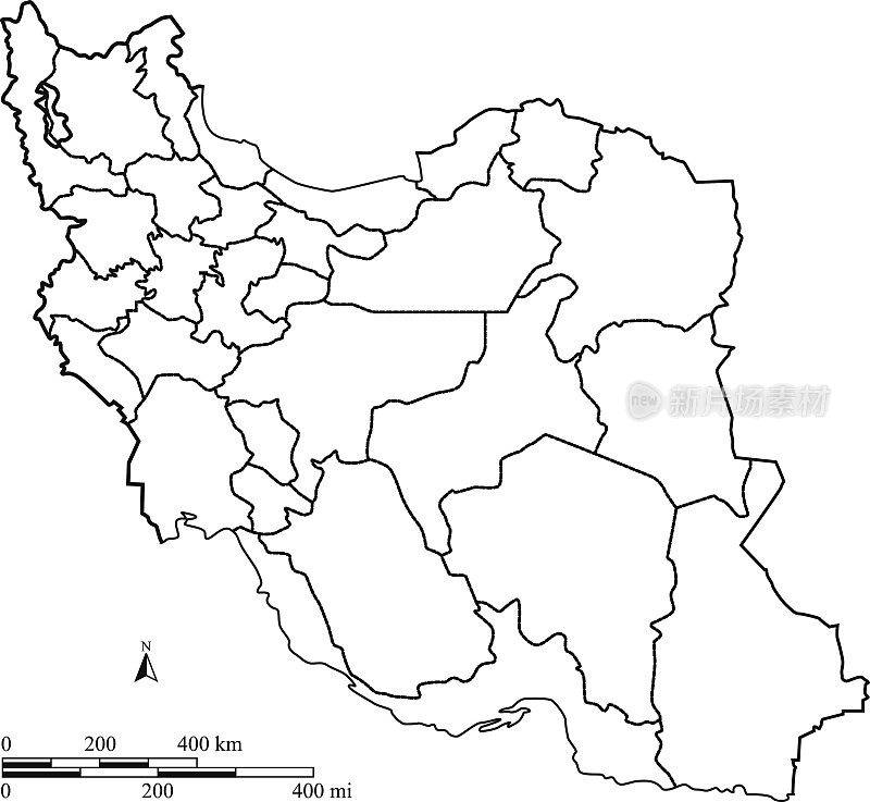 伊朗地图轮廓矢量与比例尺在空白设计