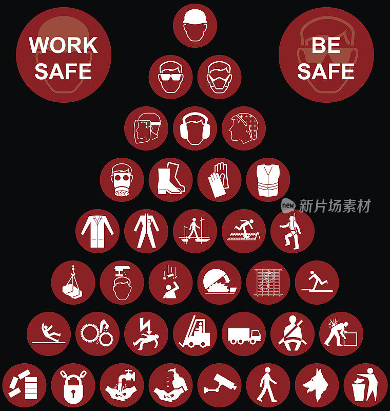 红色金字塔健康和安全图标集合