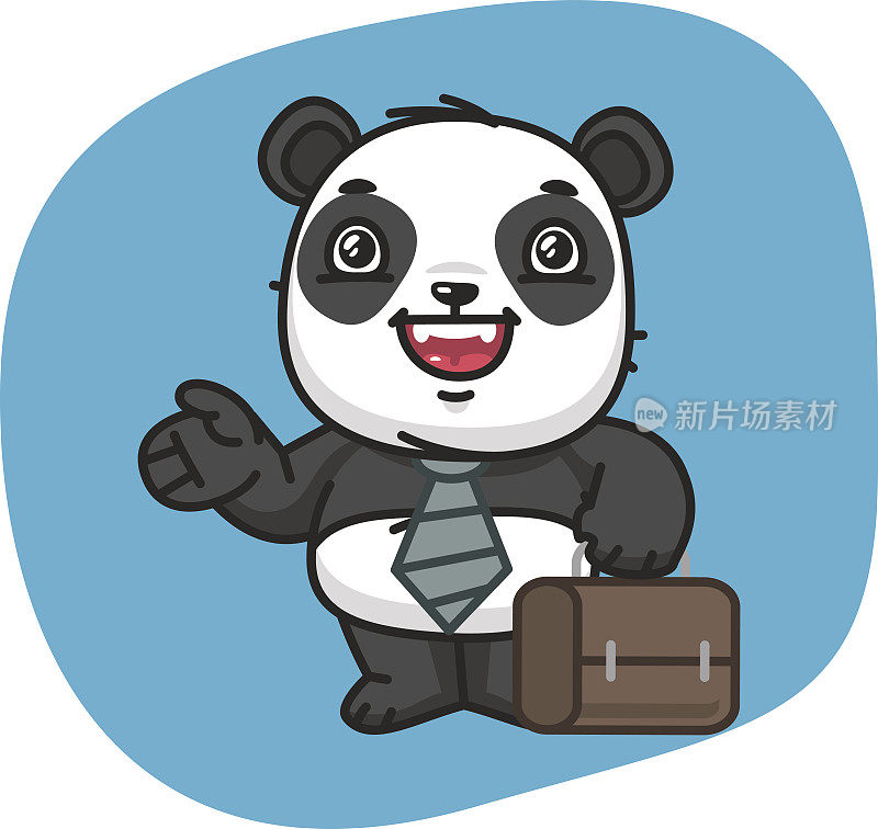 熊猫商人拿着旅行箱和积分