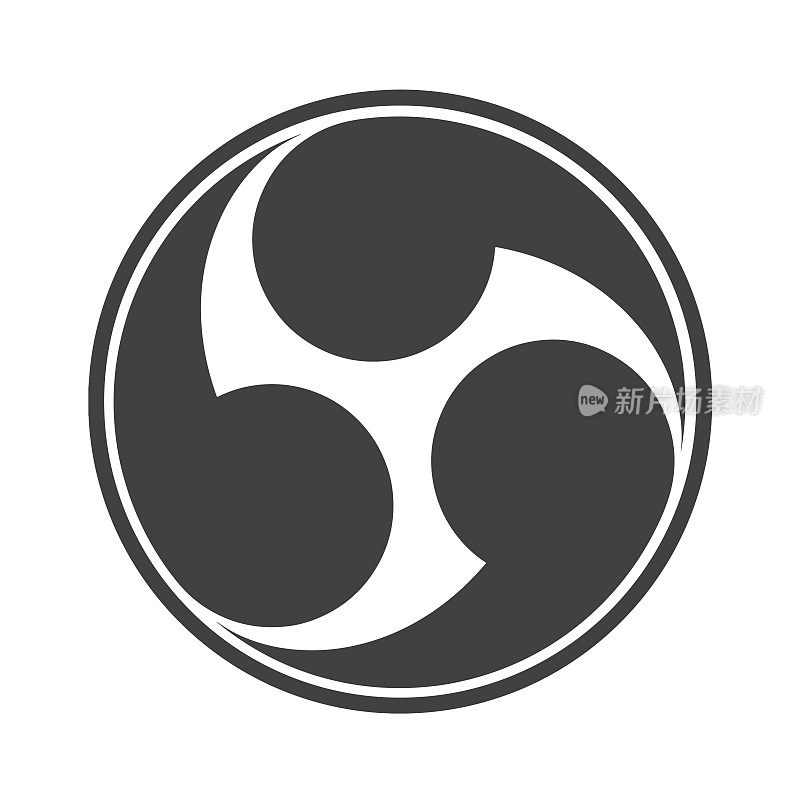 矢量插图:Tomoe或Tomowe是日本的一个符号或图标，被广泛接受为神道教的象征。右旋三掌，被称为三掌通常形式的Magatama。