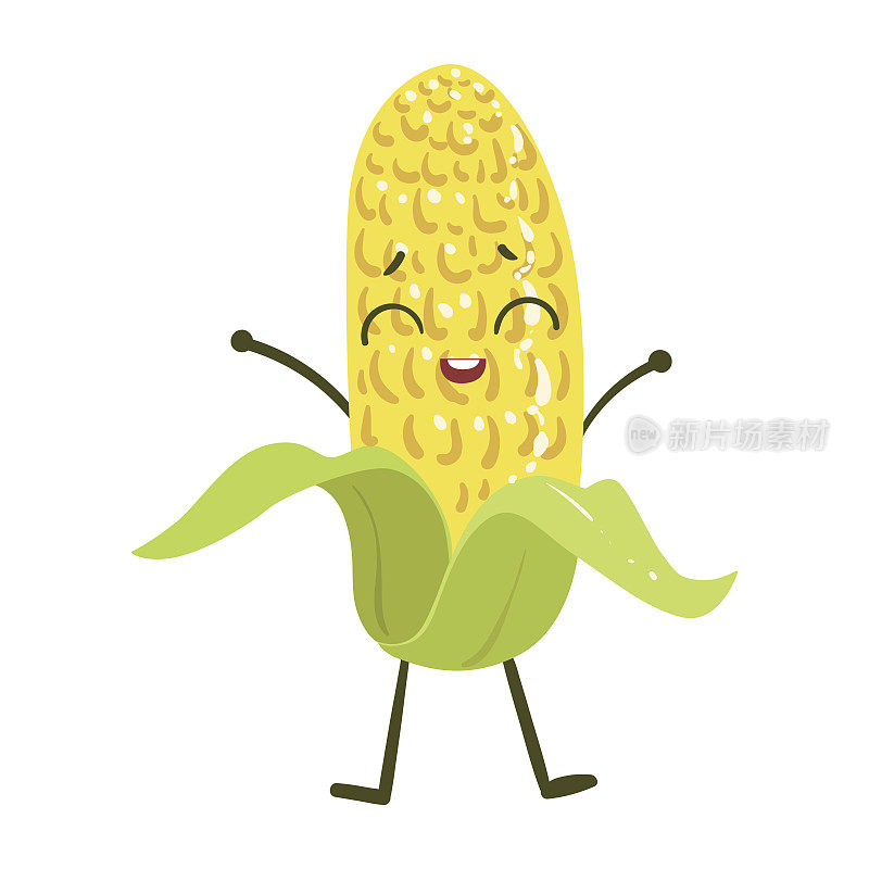 玉米可爱动漫人性化微笑卡通蔬菜食品人物表情矢量插图