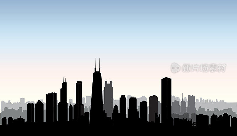 芝加哥城市建筑轮廓。美国城市景观。带有地标的美国城市景观。旅行美国天际线背景。