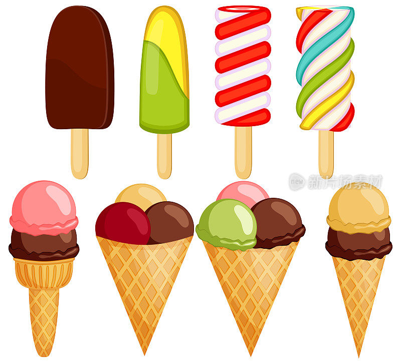 五彩冰淇淋冰棒8元素套装。