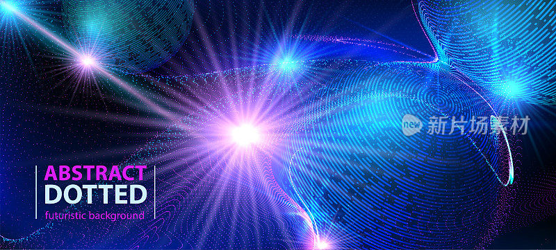 抽象技术未来的蓝色霓虹径向光爆发效果在黑暗的背景。数字元素圈半色调。矢量插图。Eps10
