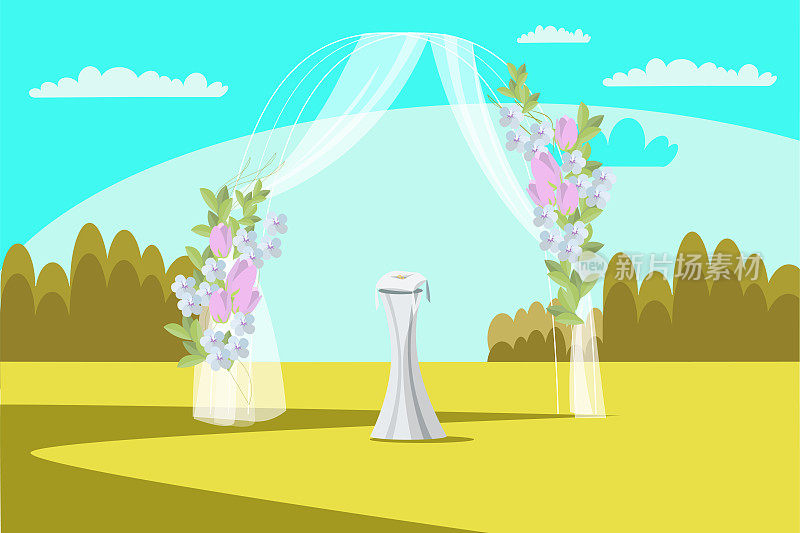 婚礼拱门平面矢量插图