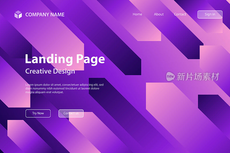 登陆页面模板-抽象设计与几何形状-时髦的紫色梯度