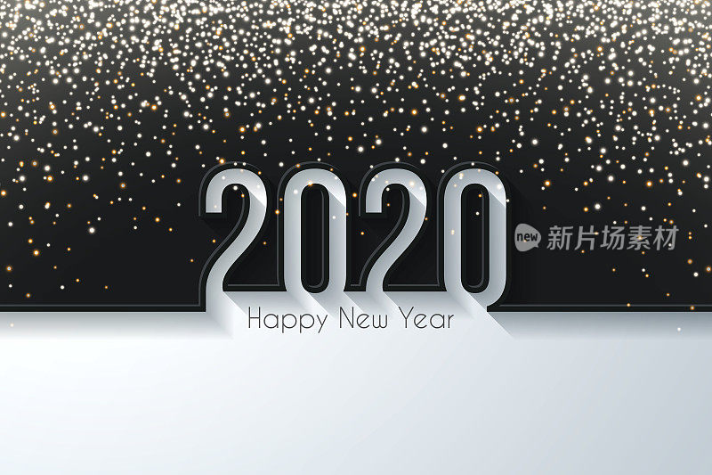 2020年新年快乐，金色闪光-黑色背景