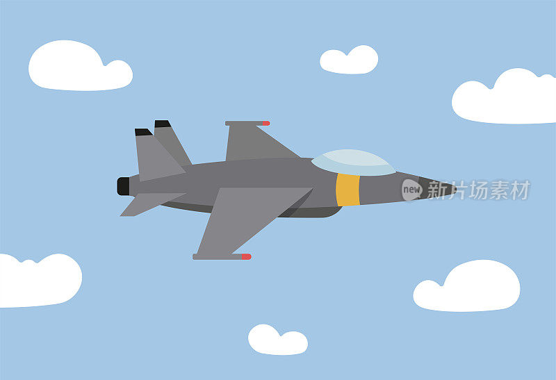 F18战斗机在卡通风格的天空中。
