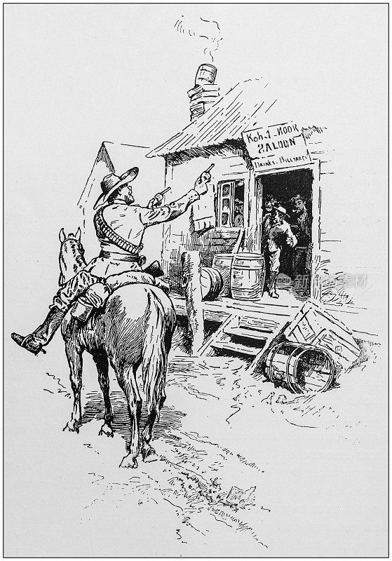古董插图:狂野西部的牛仔