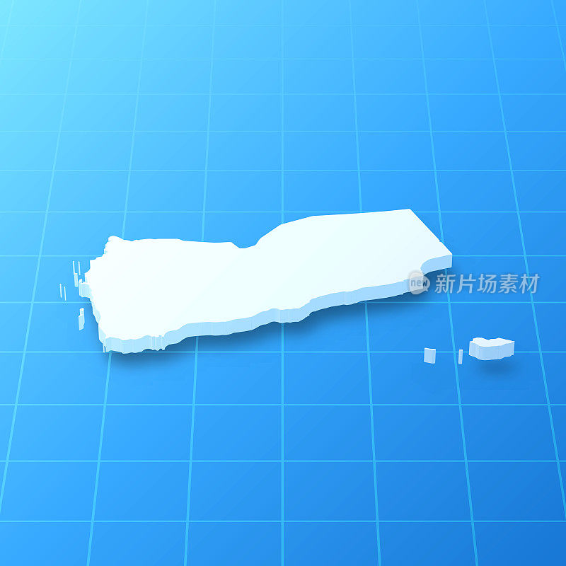 蓝色背景的也门3D地图