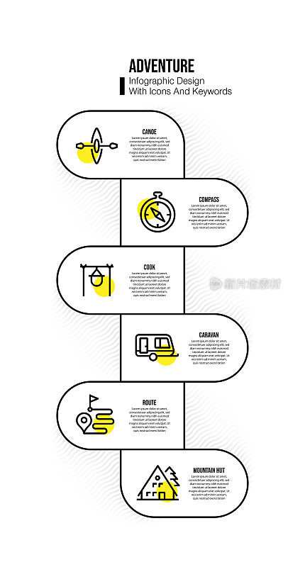与冒险关键字和图标的信息图表设计模板