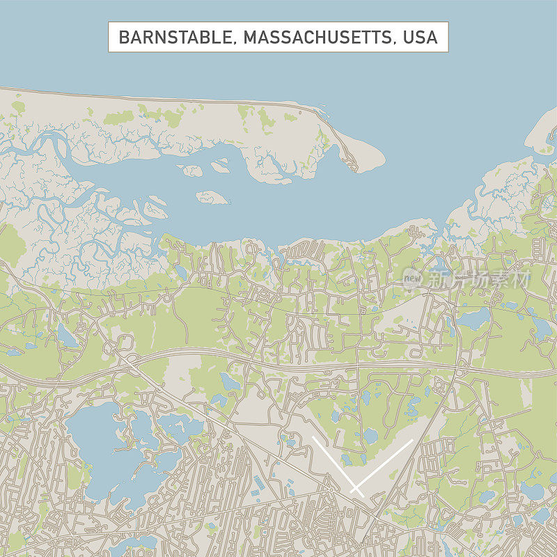 马萨诸塞州巴恩斯特布尔市美国城市街道地图
