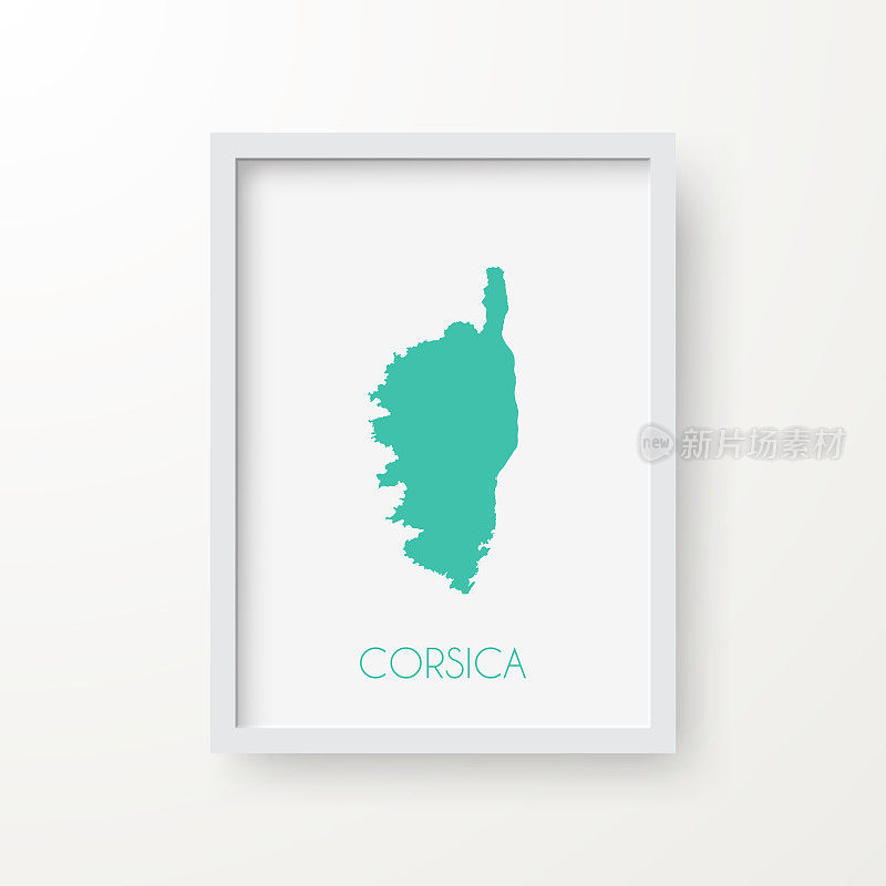 科西嘉岛地图在一个框架上的白色背景