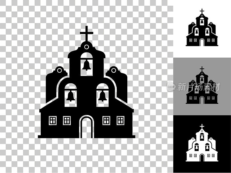 教堂建筑图标在棋盘透明的背景