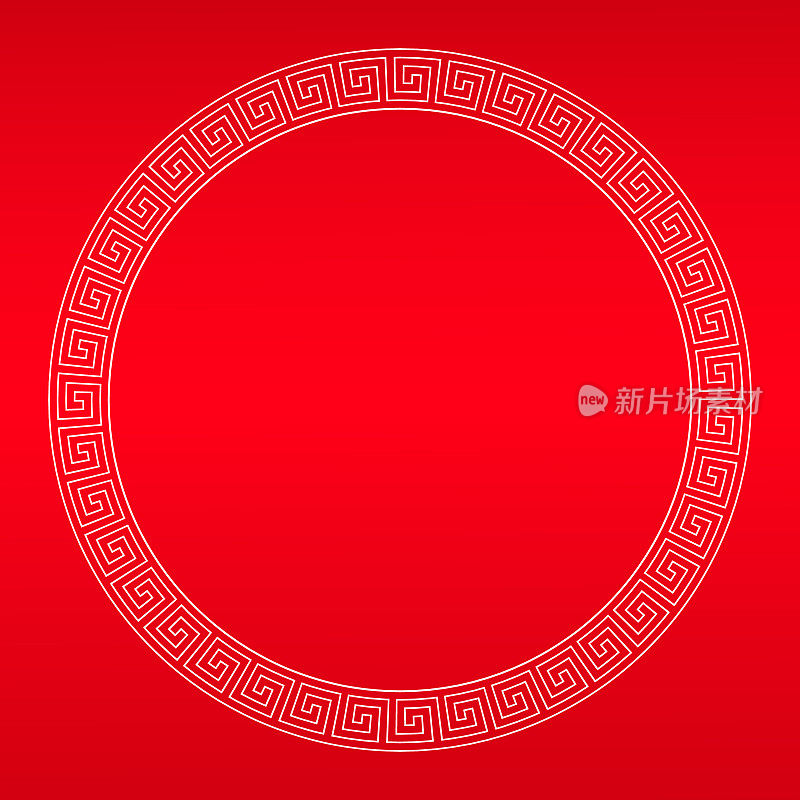无缝曲流模式圆形框架在红色和白色，希腊关键模式背景