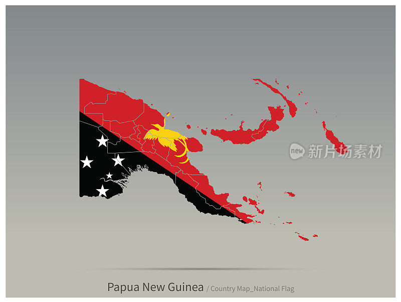 巴布亚新几内亚国旗和地图。南太平洋国家旗帜孤立的地图与矢量。